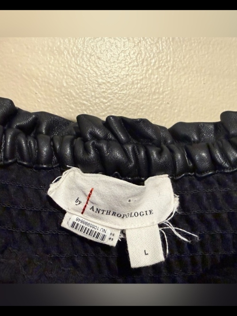 Anthropologie Black Strapless Smocked Faux-Leather Jumpsuit - Picture 4 of 5